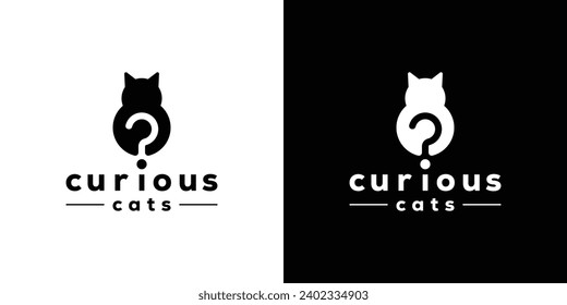 Creative Curious Cat Logo. Cat Silhouette with Question Mark. Pet Care, Pet Shop Logo Design Template.