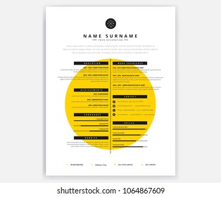 Creative curriculum vitae CV yellow design template for artistic person - vector dcoument illustration