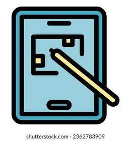 Creative curve icon outline vector. Digital pen. Tablet stylus color flat