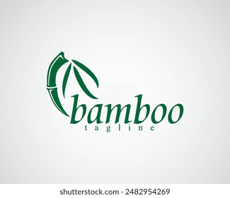 creative curved bamboo with leaves logo design