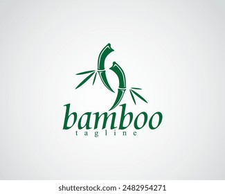 creative curved bamboo with leaves logo design