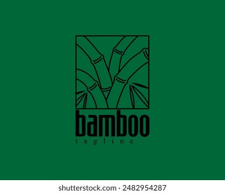 creativo bambú curvado con un concepto de línea acompañado por el diseño del logotipo del follaje