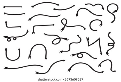 Curvas curvas criativas doodle setas para desenhos divertidos e divertidos.