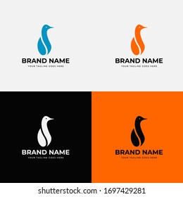 Creative Curvy Penguin Logo design vector template. Bird Logotype concept icon. Simple, creative, minimalist, abstract, flat and professional logo with penguin mascot.