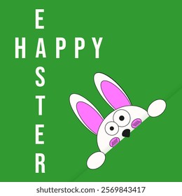Creative cut out paper happy Easter poster cover template. Weird Easter Bunny on the vibrant color background. Greeting Typography holiday brochure. Vector illustration. EPS 10