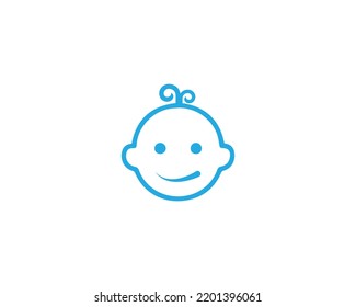 Creative Cute Baby Face Outline Vector Symbol Line Logo Design Concept Template.