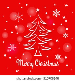 Creative cute greeting card with hand drawn christmas tree over beautiful magic abstract winter background vector illustration.