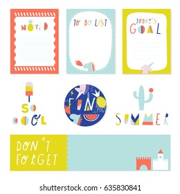 Creative and cute journaling and planning  cards with bright and fun vector illustrations