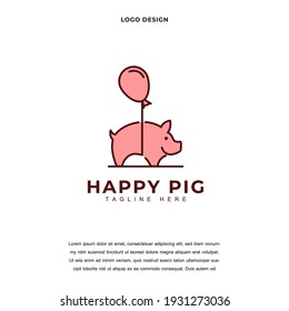 Creative cute piggy pink and balloon icon logo design vector illustration. balloon and pig logo design color editable