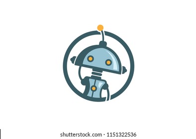 Creative Cute Robot Circle Logo Design Illustration