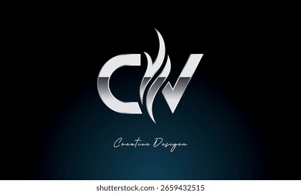 Creative CV Letter Flame Logo Bold Metallic Monogram con Símbolo de Fuego para Premium Chrome Branding e Identidad Visual