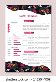 Creative CV resume template design for a creative person - vector minimalist - Beautiful Leafs Resume elegant stylish