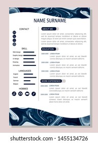Creative CV resume template design for a creative person - vector minimalist - Beautiful Marble / Liquid Resume elegant stylish