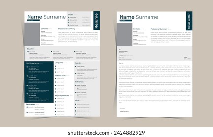 Creative CV resume template design and cover letter - vector minimalist