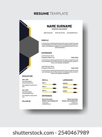 Criativo CV Resume Modelo design. Currículo limpo e moderno para a aplicação de trabalho.