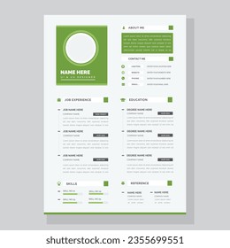 Creative CV Resume template 
Green Colour minimalist vector
