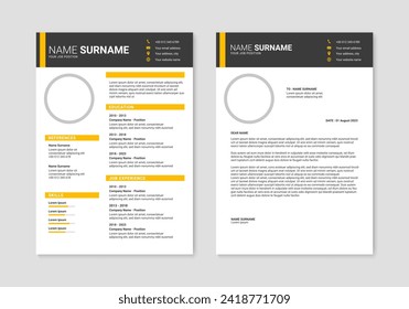 Creative CV, Resume template. Minimalist Resume and cover letter design template for business job applications. Vector illustration