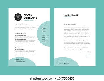 Creative CV / resume template teal green background color minimalist vector