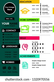 Creative CV / resume template teal green background color minimalist vector