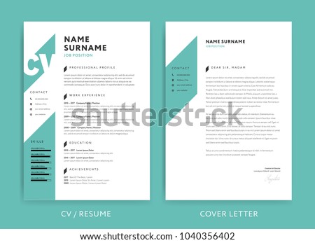 Creative CV / resume template teal green background color minimalist vector