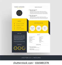 Creative CV / resume template yellow and black color minimalist vector