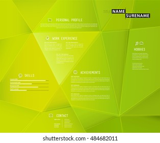 Creative cv template with 3d effect on green background.
