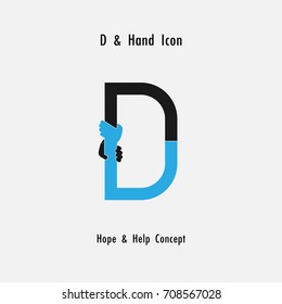 Creative D- alphabet icon abstract and hands icon design vector template.Business offer,partnership,hope,support or help concept.Corporate business and industrial logotype symbol.Vector illustration
