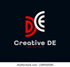 Creative D and E letter combination logo design. Linear animated corporate sports logo. Unique custom minimal design template vector illustration.