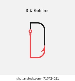 Creative D- Letter icon abstract and hook icon design vector template.Fishing hook icon.Alphabet icon.Vector illustration