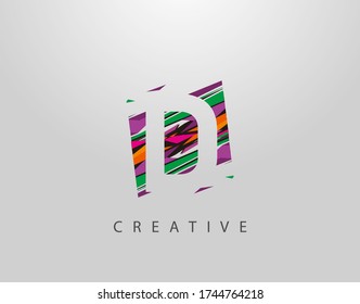 Logo für kreative D-Buchstaben. Modern Abstraktes geometrisches Initial D Design, aus verschiedenen farbenfrohen Streifen  