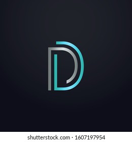 Creative D letter with maze linear style. Modern logo symbol for business corporate. Blue and white logo on blue dark background. Square shape, colorful, linked and technology. Unusual design vector.