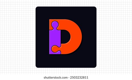 Creative D Letter Vector Puzzle Logo, Stylish Colorful Parts Logo Sign D Letter, D Character Logo Symbol