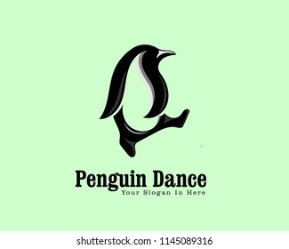 creative dance penguin fun animal logo vector