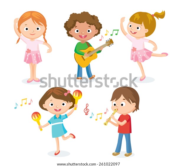 Creative Dancing Kids Kids Musical Instruments Stock Vector (Royalty ...