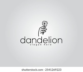 creative dandelion flower being held in a hand logo design