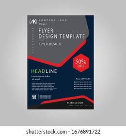 Creative dark blue, light red color and light  grey color flyer template design  vector art concept 