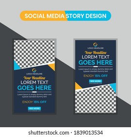 Creative Dark Blue, Yellow & Blue Social Media Story Design Template	