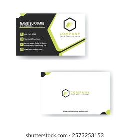 Creative Dark and green Modern Bussiness Card For Company. Simple Clean Design Template. Vector Illustration