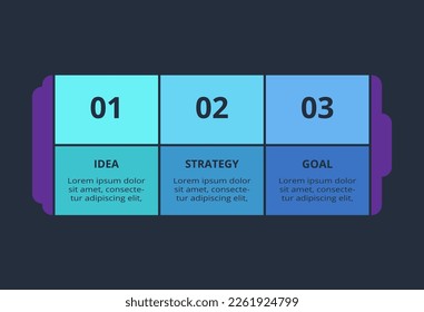 Creative dark infographic with 3 elements template for web on a black background, business, presentation.