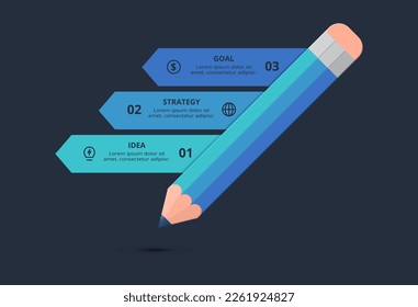 Creative dark infographic with 3 elements template for web on a black background, business, presentation.