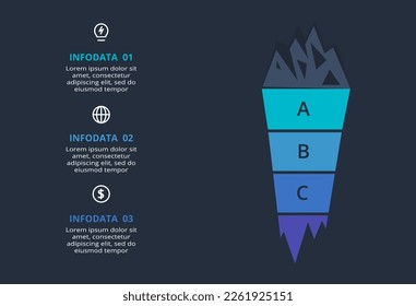 Creative dark infographic with 3 elements template for web on a black background, busin