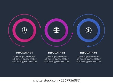 Creative dark infographic with 3 elements template for web on a black background, business, presentation.
