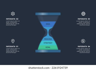Creative dark infographic with 4 elements template for web on a black background, business, presentation.