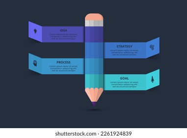 Creative dark infographic with 4 elements template for web on a black background, business, presentation.