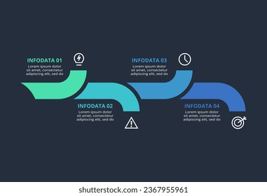 Creative dark infographic with 4 elements template for web on a black background, business, presentation.