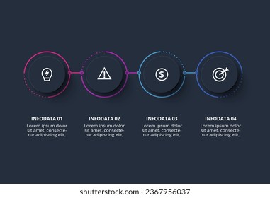 Creative dark infographic with 4 elements template for web on a black background, business, presentation.