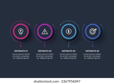 Creative dark infographic with 4 elements template for web on a black background, business, presentation.