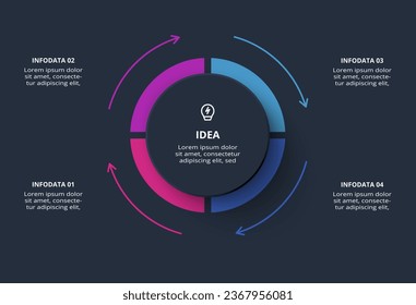 Creative dark infographic with 4 elements template for web on a black background, business, presentation.