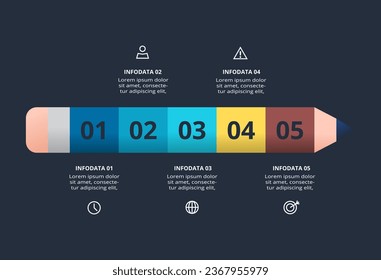 Creative dark infographic with 5 elements template for web on a black background, business, presentation.