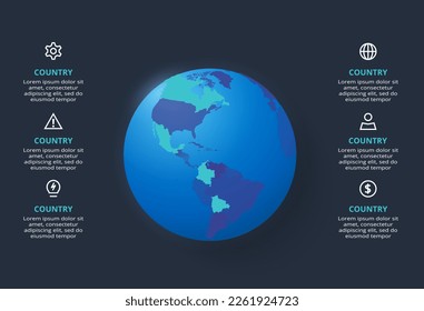 Creative dark infographic with 6 elements template for web on a black background, business, presentation.